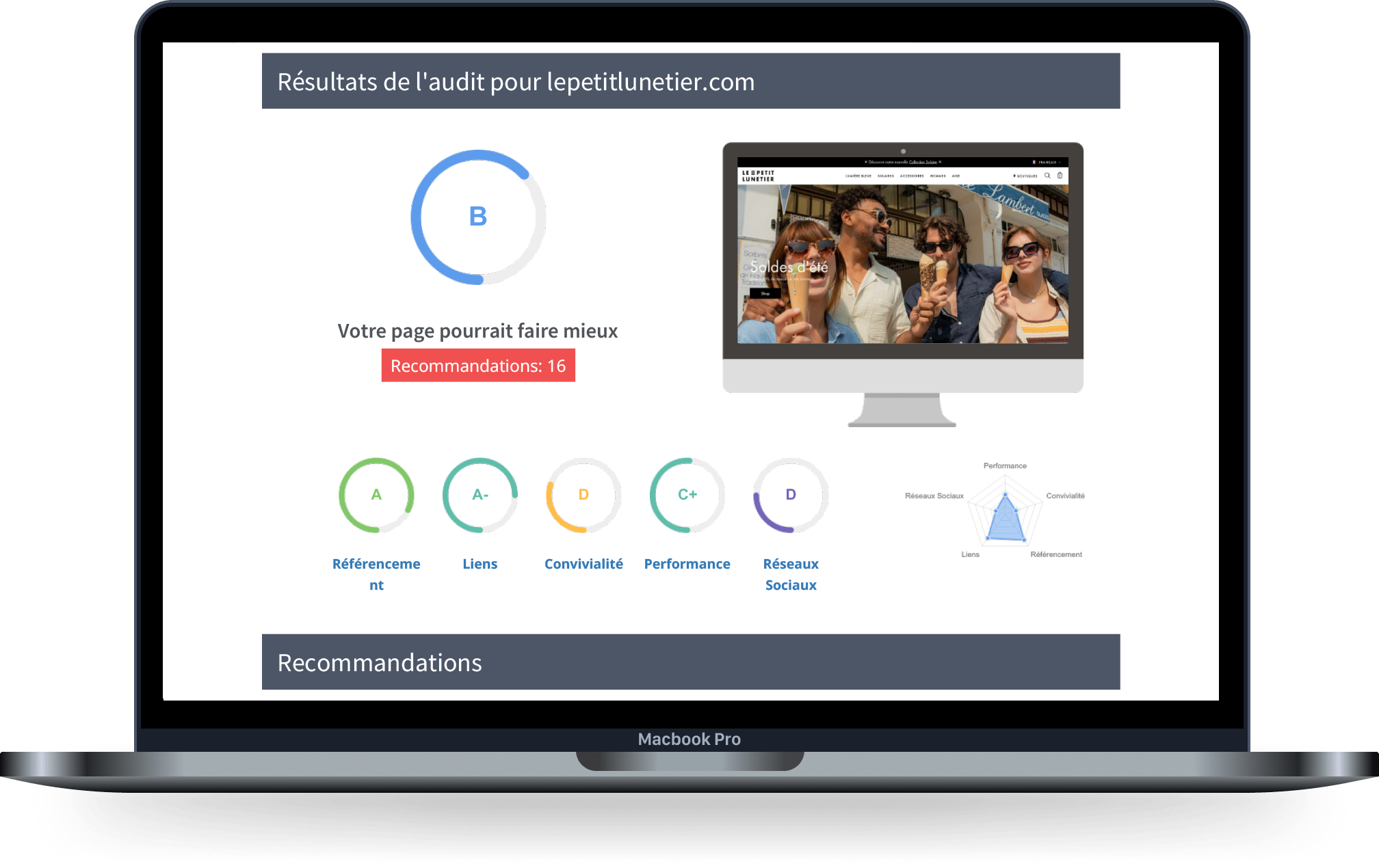 Aperçu d'un rapport d'audit SEO Get Ranking